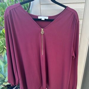 Michael Kors Plum Blouse with Gold Zipper